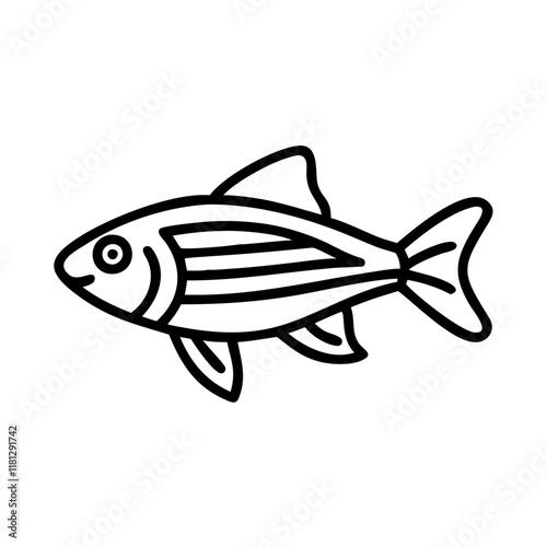 zebra danio fish icon, fish line art, fish vector  - simple black line art icon of zebra danio fish perfect for logos, and fish-themed designs.