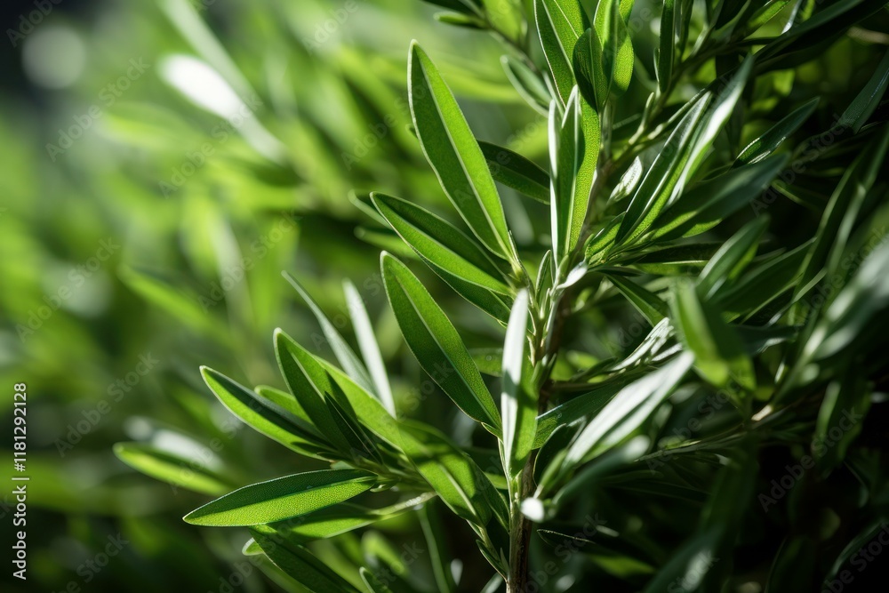 Naklejka premium Close up of lush green leaves thriving in sunlight, showcasing the beauty of nature