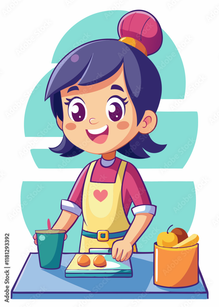 Adorable girl cooking in the kitchen, happily preparing a healthy snack. Little chef using fresh ingredients, focused on making a tasty homemade treat.
Adorable girl cooking in the kitchen, happily preparing a healthy snack. Little chef using fresh ingredients, focused on making a tasty homemade treat.