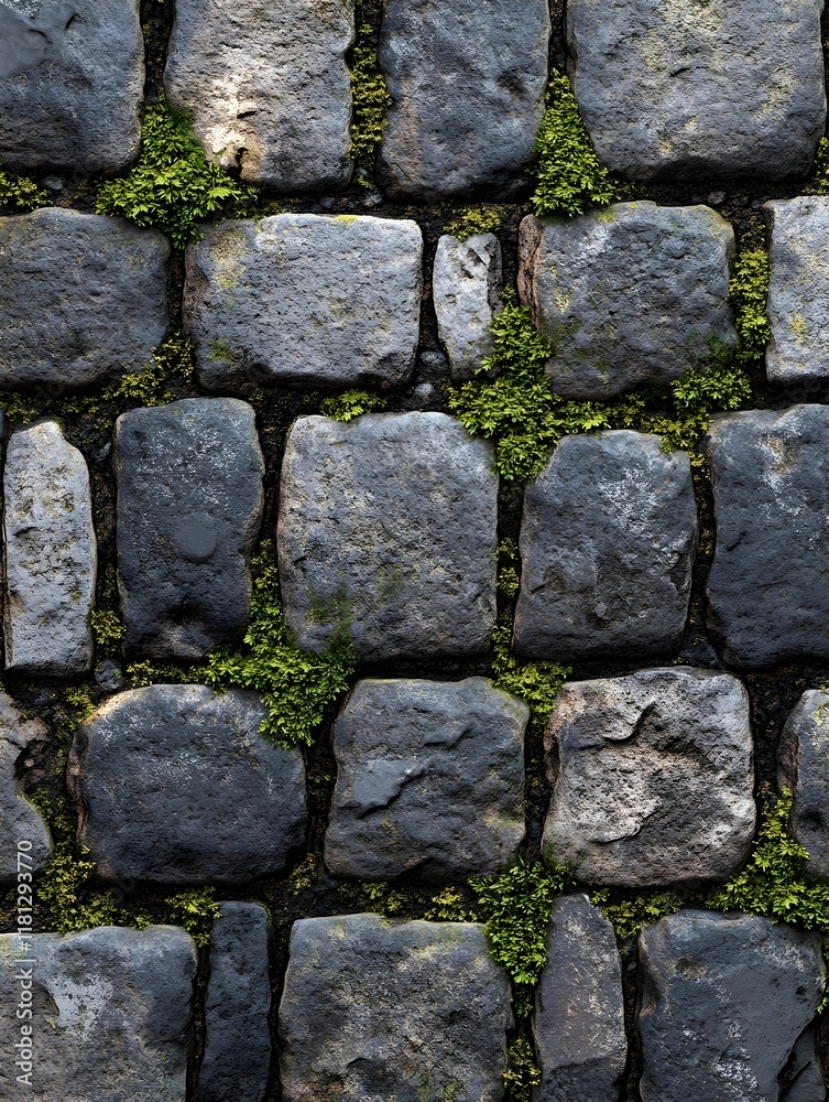 pattern of cobblestone streets with moss growing in between the stones pattern of cobblestone streets with moss growing in between the stones