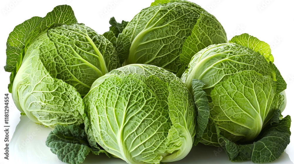 Fototapeta premium Fresh Green Cabbages: A Vibrant Display of Nature's Goodness