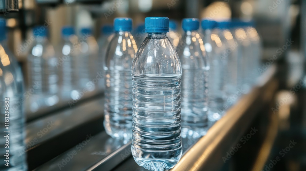 Close-up of automated capping machines sealing water bottles at high speed, capturing the precision of the process Close-up of automated capping machines sealing water bottles at high speed, capturing the precision of the process