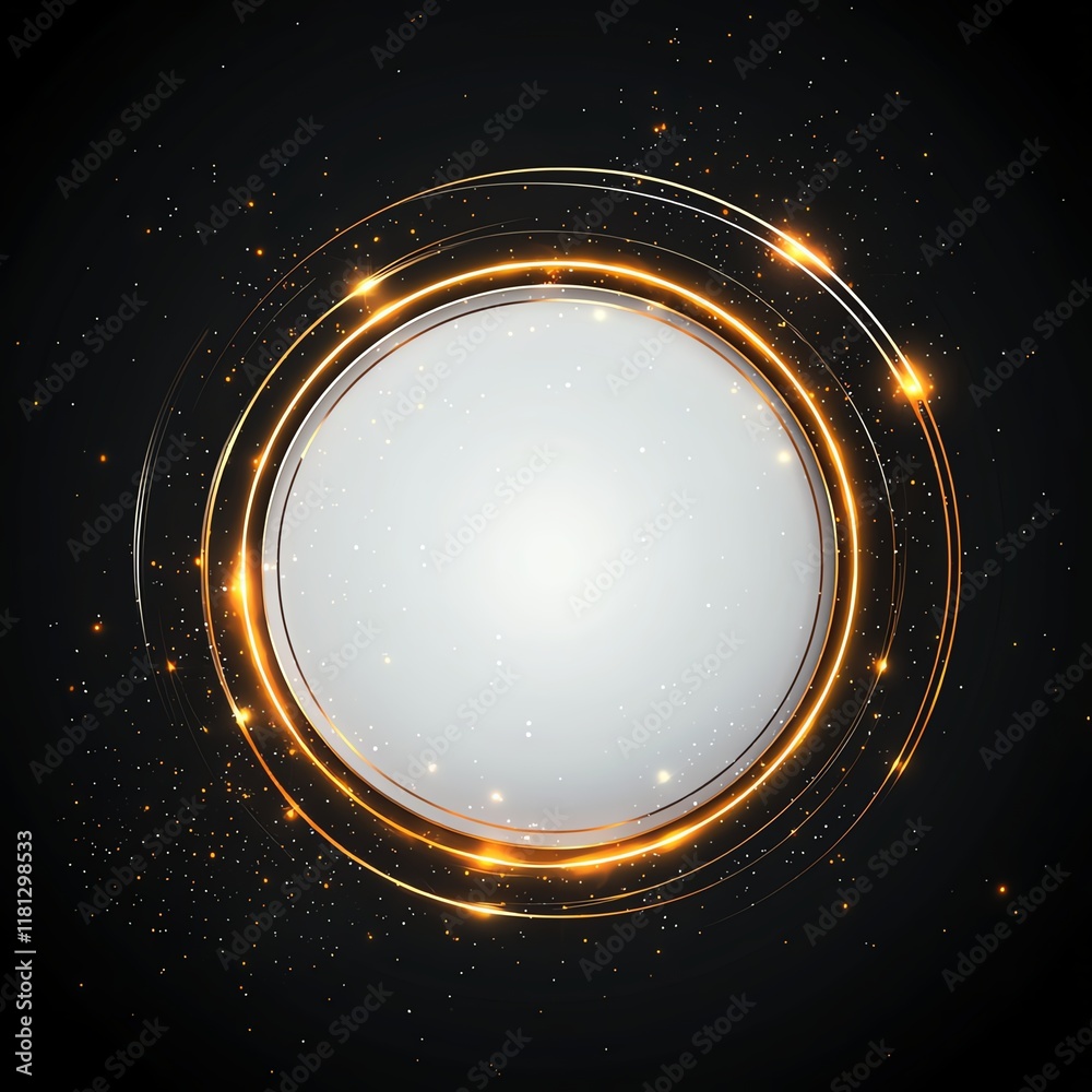 Obraz premium A stunning visual design featuring a glowing circular frame with sparkling effects. Perfect for backgrounds, web design, or graphic projects needing a touch of elegance and shine.