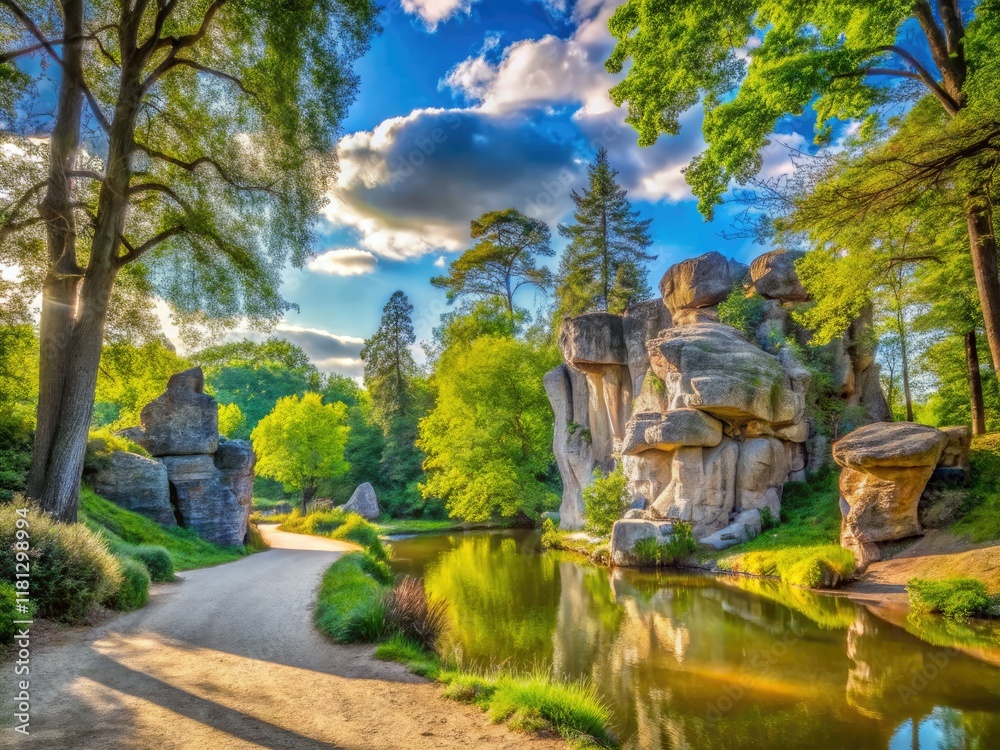 Parisian serenity: sun-drenched rocks in Bois de Vincennes. Parisian serenity: sun-drenched rocks in Bois de Vincennes.