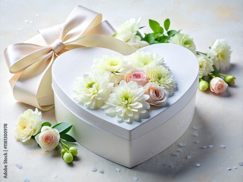 Romantic heart-shaped box overflows with beautiful flowers; perfect Valentine's Day gift. Romantic heart-shaped box overflows with beautiful flowers; perfect Valentine's Day gift.