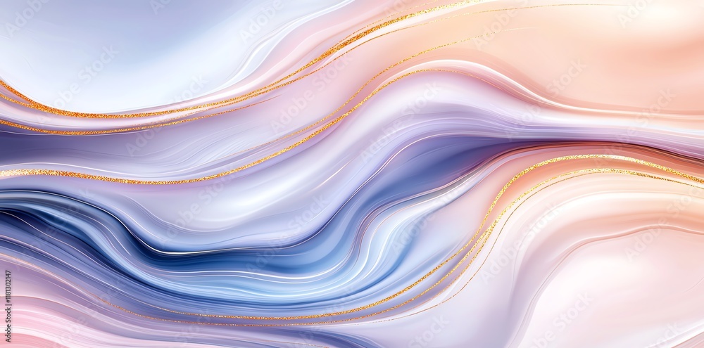 Obraz premium A beautiful abstract design featuring soft pastel waves intermingled with gold accents. This elegant texture is perfect for backgrounds, wallpapers, or artistic projects.