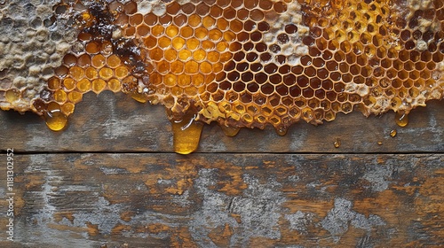 Honeycomb Texture on Rustic Wooden Surface