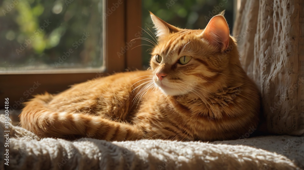 Orange Tabby Cat Relaxing by Sunlit Window Orange Tabby Cat Relaxing by Sunlit Window