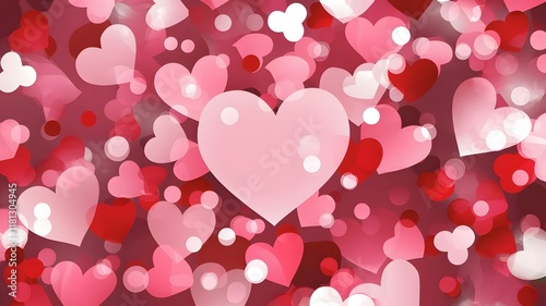Romantic background with scattered hearts and bokeh lights
