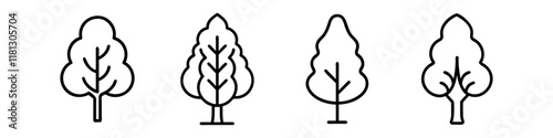 poplar tree icon, tree line art, tree vector - simple black line art icon of poplar tree perfect for logos, and tree-themed designs.