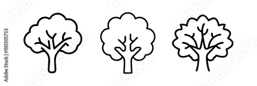 sycamore tree icon, tree line art, tree vector - simple black line art icon of sycamore tree perfect for logos, and tree-themed designs.