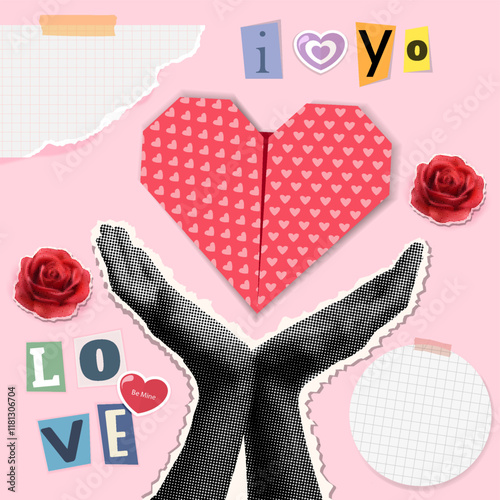 Heartfelt message collage with love themes. Vector illustrations.