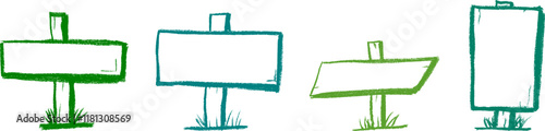 Wood Road Street Sign Crayon Chalk Drawing Vector Set