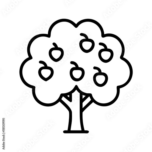 apple tree icon, tree line art, tree vector - simple black line art icon of apple tree perfect for logos, and tree-themed designs.