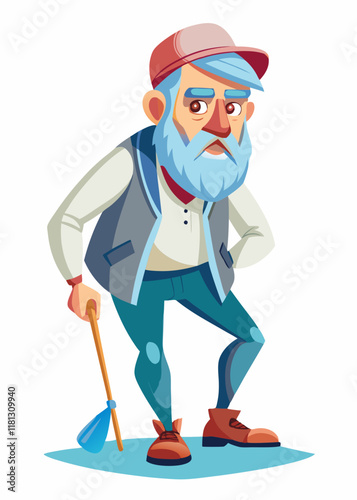 Senior man holding golf club, elderly golfer ready to swing, old man enjoying golf game, active senior lifestyle, isolated vector character.

