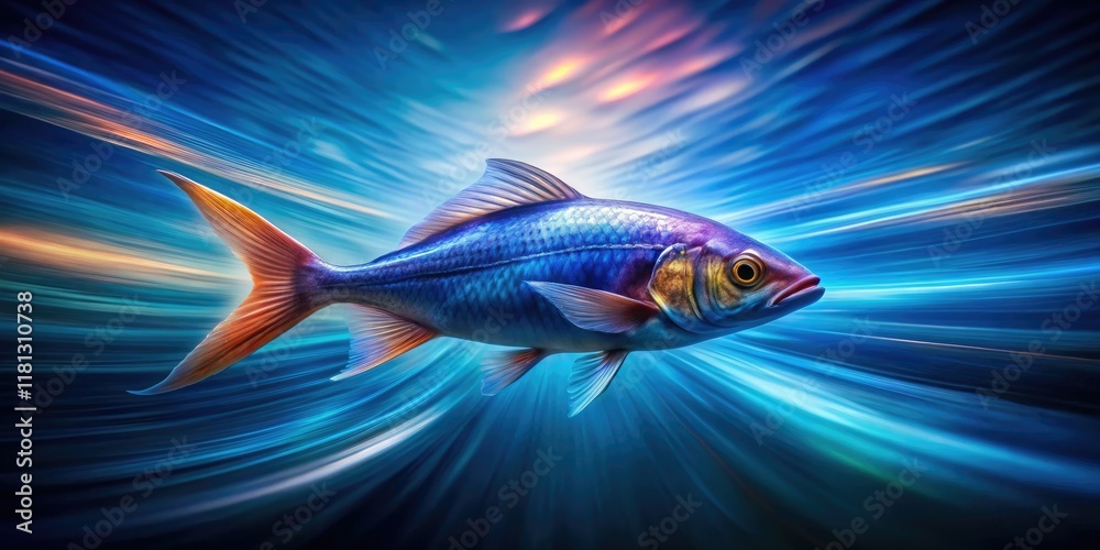 Fototapeta premium Surreal underwater art: long-exposure fish photography in vibrant blue, creating abstract aquatic masterpieces.