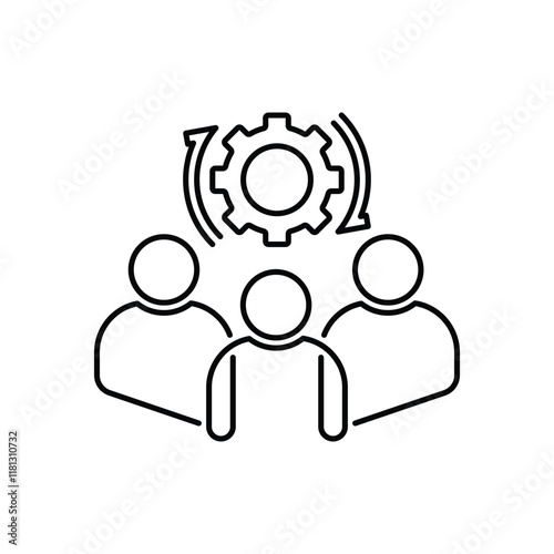 technical committee or tech support simple icon. outline group or crowd of people and manager logotype graphic stroke design isolated on white. concept of easy or hard crm optimize and enterprise