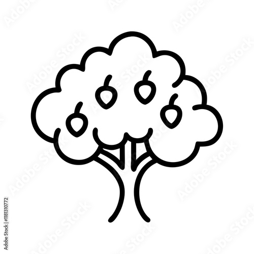 plum tree icon, tree line art, tree vector - simple black line art icon of plum tree perfect for logos, and tree-themed designs.