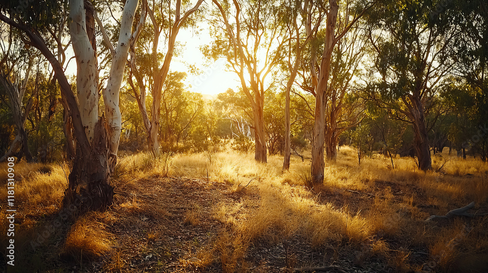 Fototapeta premium Peaceful sunset illuminating the Australian bushland landscape