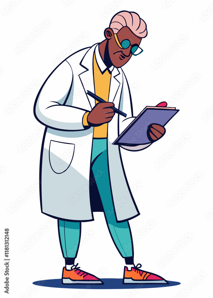 Minimalist Line Art Of Black doctor holding clipboard writing prescription. Professional African American physician in white coat isolated on white background.
Minimalist Line Art Of Black doctor holding clipboard writing prescription. Professional African American physician in white coat isolated on white background.