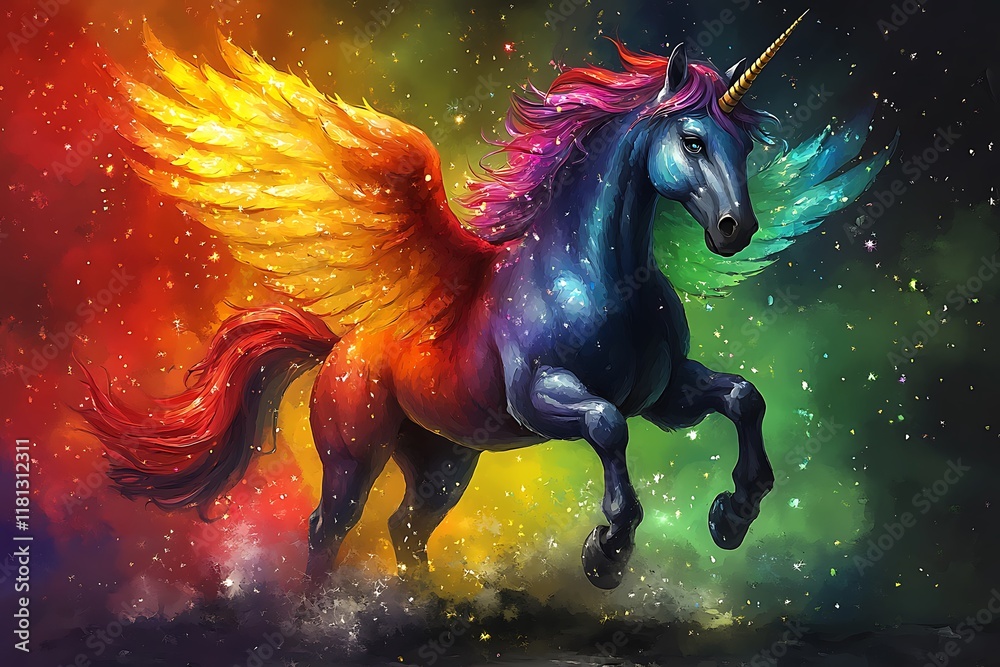 A Rainbow Winged Unicorn Gallops Through Stardust A Rainbow Winged Unicorn Gallops Through Stardust
