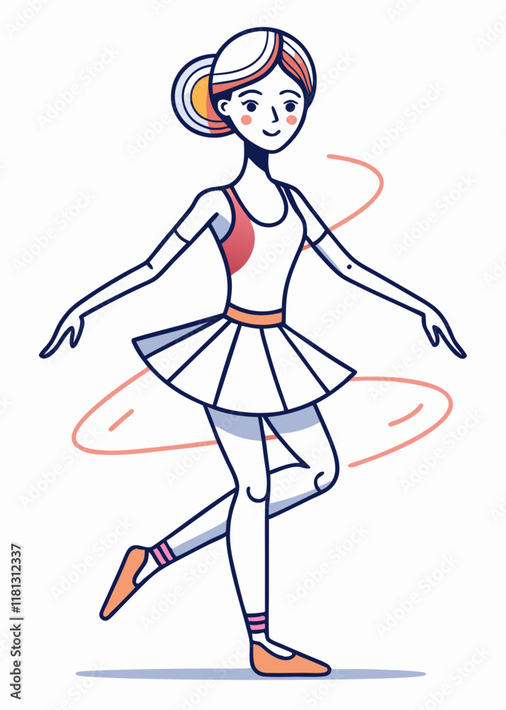 Minimalist Line Art Of Teenage white girl in ballet outfit stretching. Minimalist Line Art Of Teenage white girl in ballet outfit stretching.
