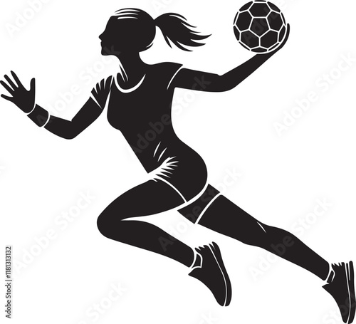 Dynamic Handball Player Vector Silhouette in Black and White
