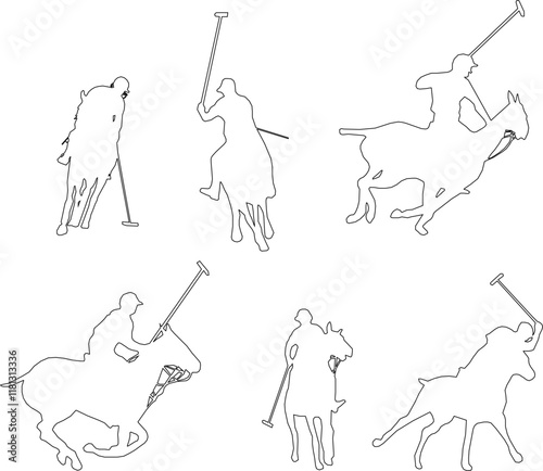 sketch vector illustration silhouette design People Silhouettes Horse Polo competing on the field.eps