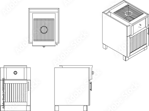 vector sketch illustration of the silhouette of a Gas Grill design for barbeque grilling meat.eps
