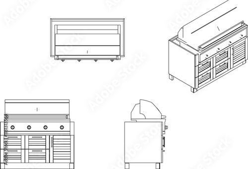 vector sketch illustration of the silhouette of a Gas Grill design for barbeque grilling meat.eps