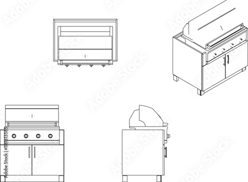 vector sketch illustration of the silhouette of a Gas Grill design for barbeque grilling meat.eps