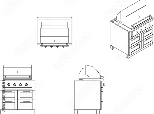 vector sketch illustration of the silhouette of a Gas Grill design for barbeque grilling meat.eps