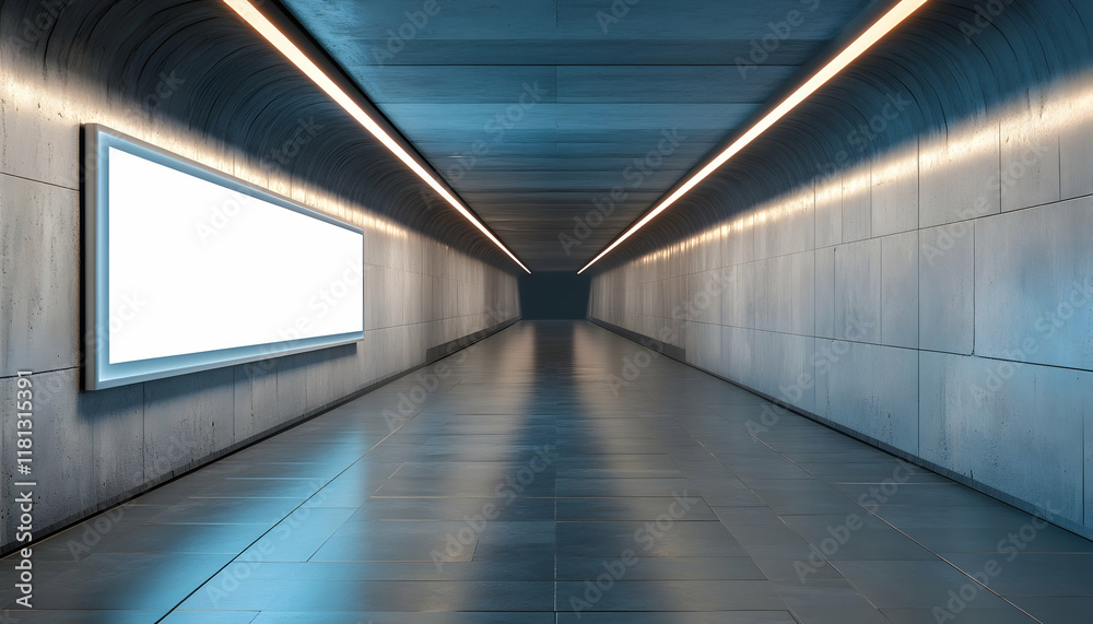 Empty advertising banners mockup in an underground tunnel  -