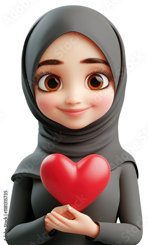 PNG Muslim woman portrait character cartoon holding. photo