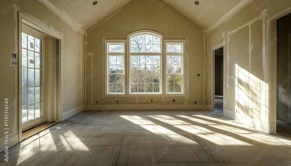 Obraz premium Empty Living Room After Putty Work in Newly Built House -
