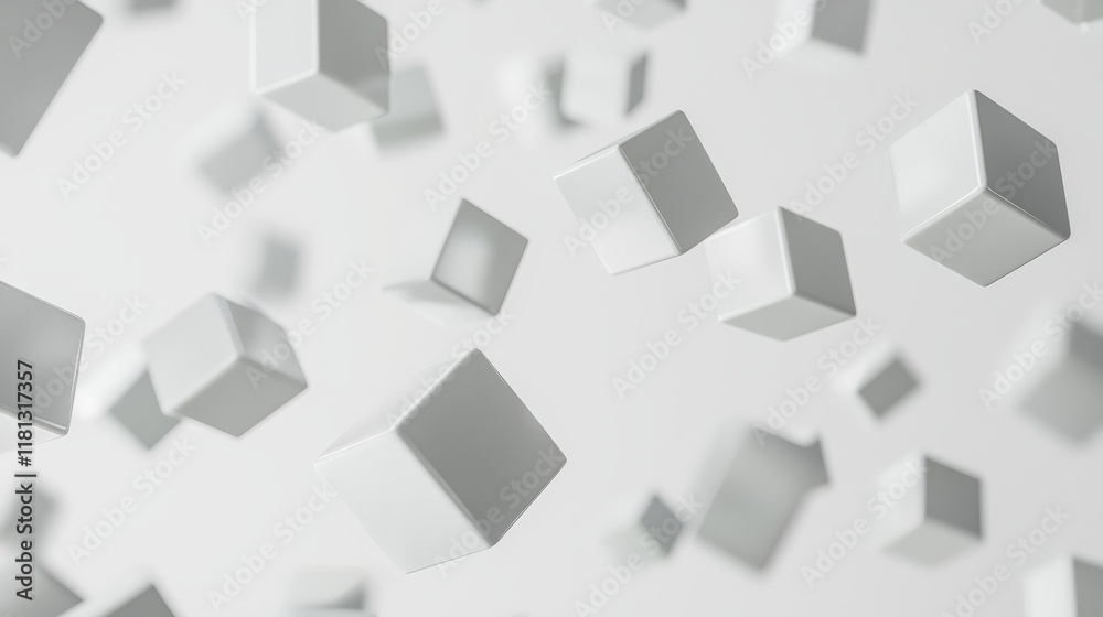 Abstract 3D cubes floating against a minimalist white background Abstract 3D cubes floating against a minimalist white background