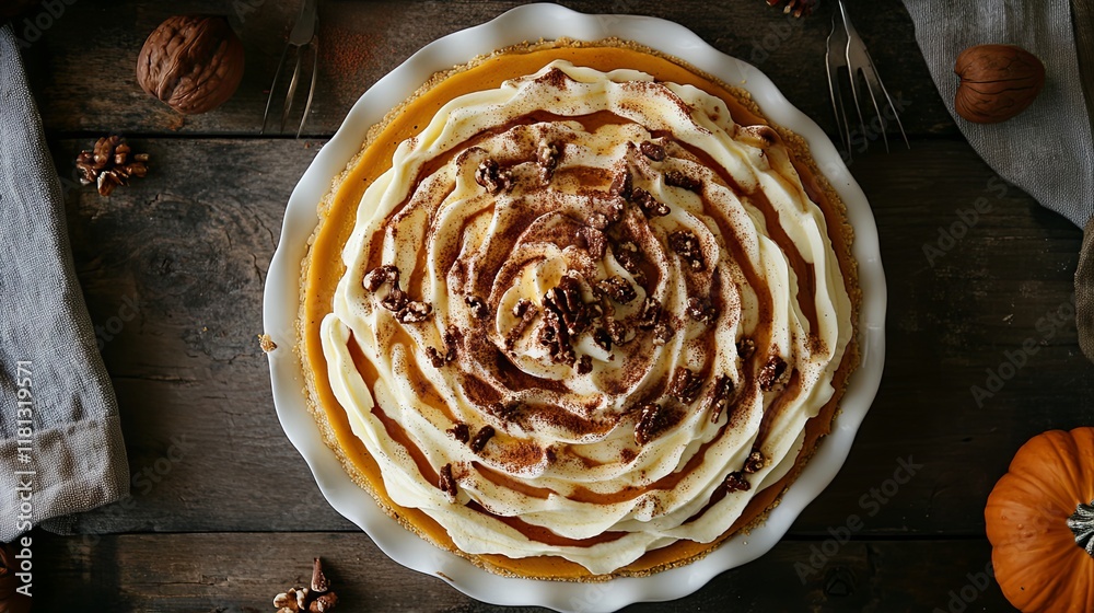 Fototapeta premium Scrumptious Autumn Pumpkin Pie with Whipped Cream
