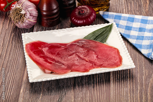 Raw tuna slises sashimi snack photo