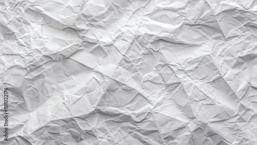 Design a textured background featuring a white paper surface that has been crumpled and glued in places. The wrinkles should be prominent, with slight discoloration around the glued areas to highlight
