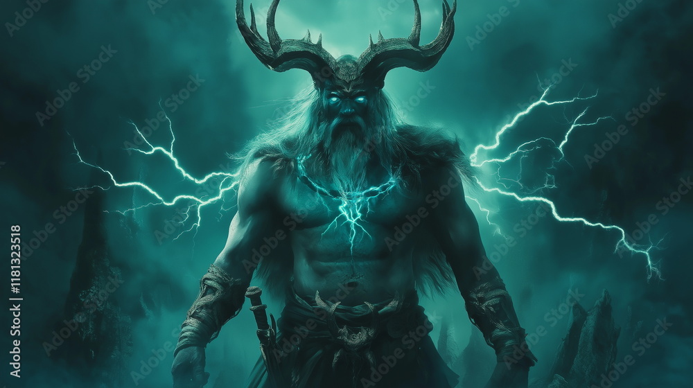 Fototapeta premium The ancient Slavic god Perun striking enemies with_006