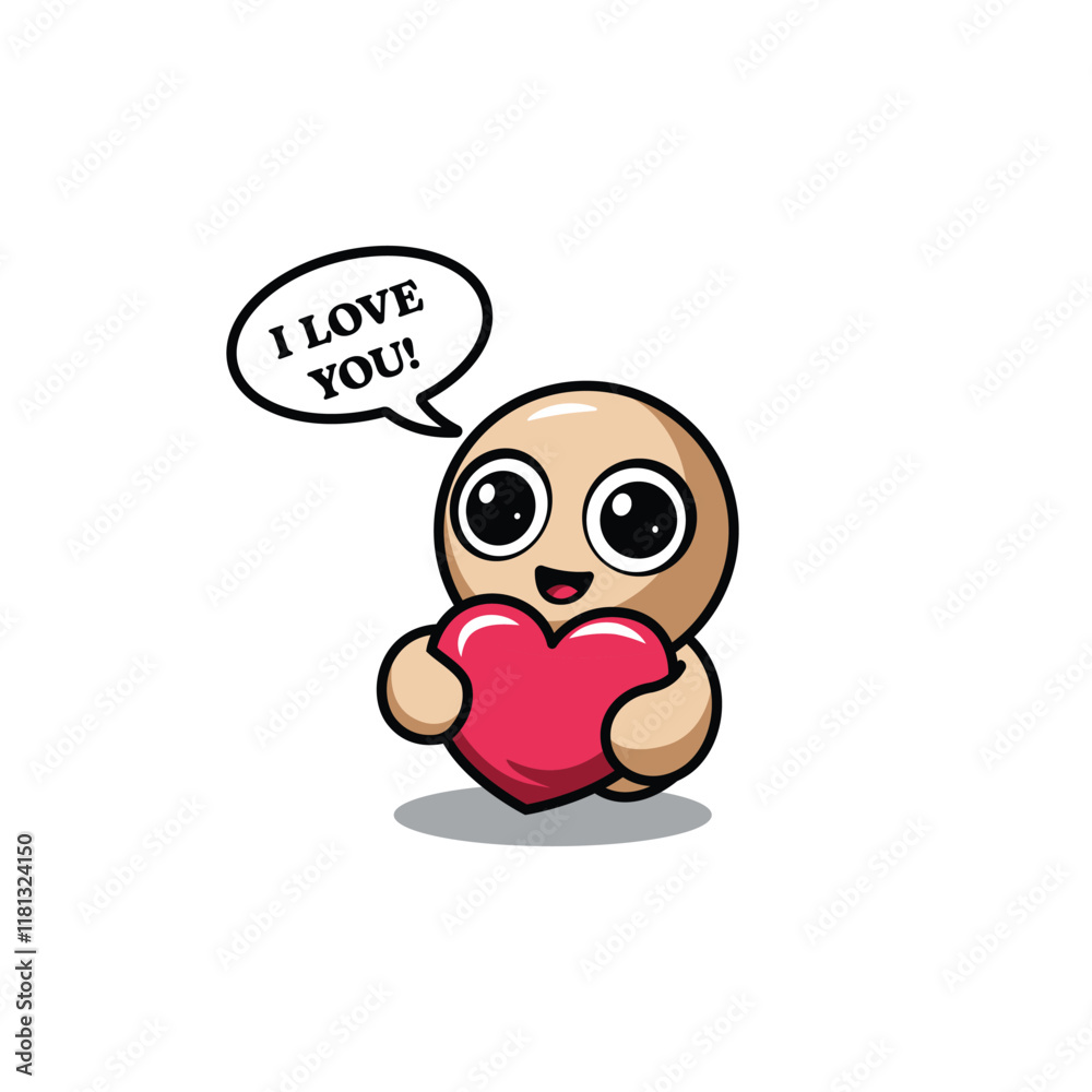 A simple and fun sticker-style illustration of a minimalist toy with a round body, large expressive black eyes, and no facial details but a friendly smile in vector illustration A simple and fun sticker-style illustration of a minimalist toy with a round body, large expressive black eyes, and no facial details but a friendly smile in vector illustration