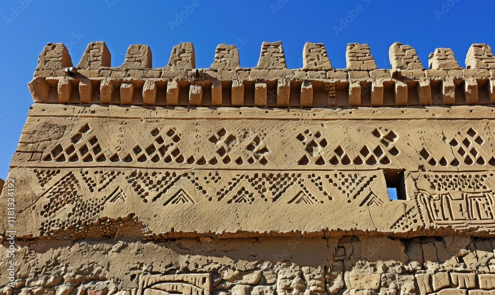 Obraz premium Ancient fortress wall adorned with intricate geometric patterns.