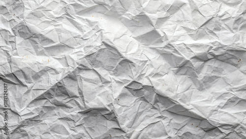 Design a textured background featuring a white paper surface that has been crumpled and glued in places. The wrinkles should be prominent, with slight discoloration around the glued areas to highlight