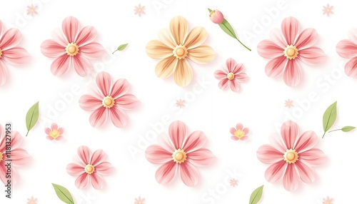 Delicate Pink and Peach Flower Pattern: Seamless Floral Design for Spring and Summer