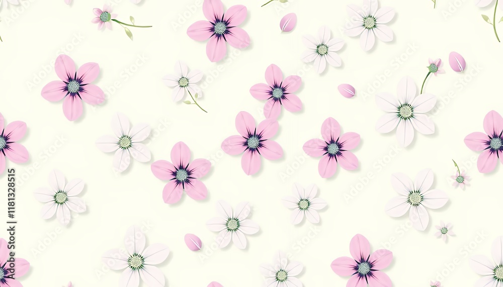 Delicate Pink and White Floral Seamless Pattern: Soft, Romantic, and Elegant Flower Background for Spring and Summer Designs Delicate Pink and White Floral Seamless Pattern: Soft, Romantic, and Elegant Flower Background for Spring and Summer Designs