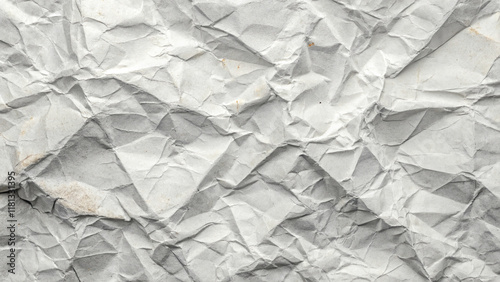 Design a textured background featuring a white paper surface that has been crumpled and glued in places. The wrinkles should be prominent, with slight discoloration around the glued areas to highlight