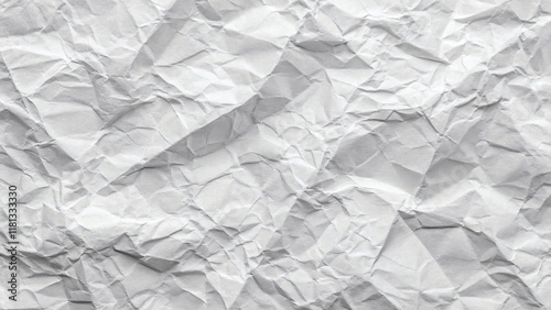 Design a textured background featuring a white paper surface that has been crumpled and glued in places. The wrinkles should be prominent, with slight discoloration around the glued areas to highlight
