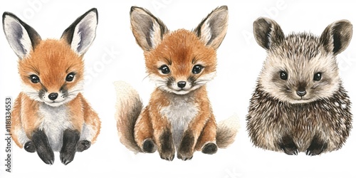 Wallpaper Mural Cute Baby Animals: Fox and Hedgehog Illustrations with Detailed Realistic Features Torontodigital.ca