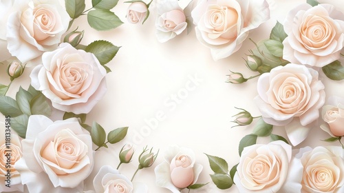 Romantic watercolor floral patterns concept with pastel tone. Delicate pink roses arranged with green leaves on a soft background