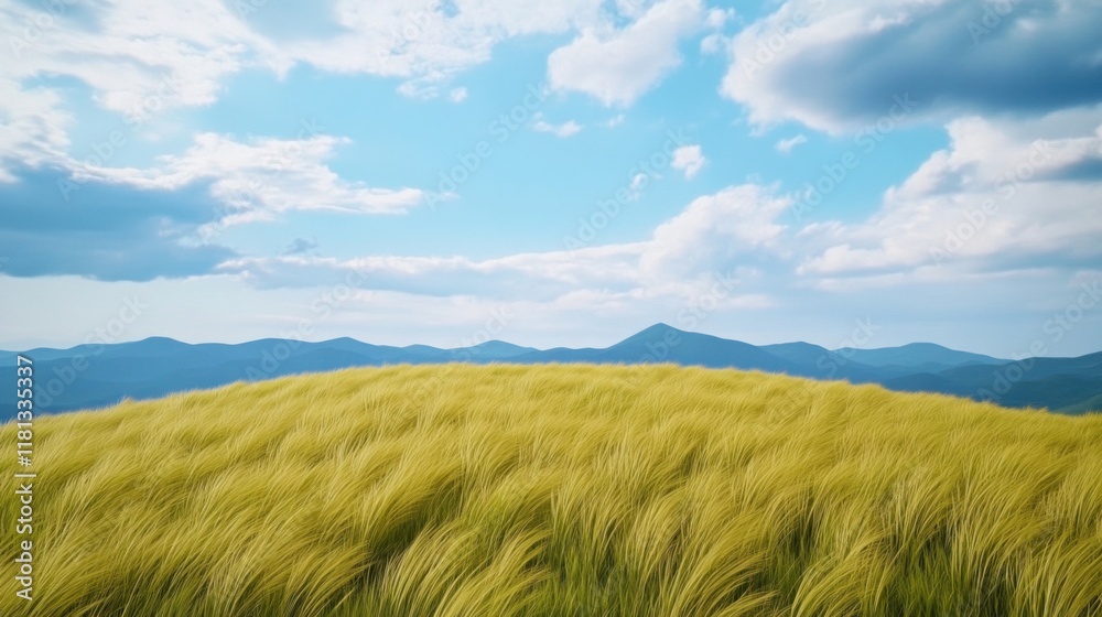 Obraz premium a hilltop covered in tall grass, bending gracefully in the wind